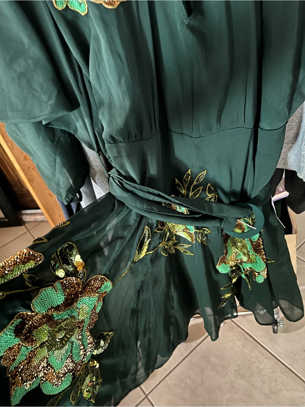 ASOS Dark Green Floral Embellishment mini dress NWT SIZE 18 - Picture 2 of 4